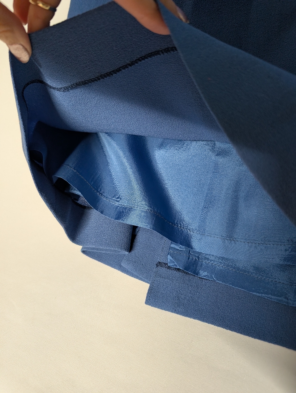 Elegant Blue Long-Sleeve Handmade Sapphire Vintage Bat Wing Pencil Dress Classic - Picture 6 of 13